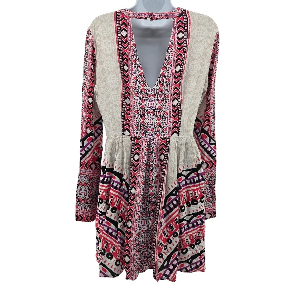 Free People Tegan Border Print‎ Mini Dress Boho Festival Indie Flowy 10